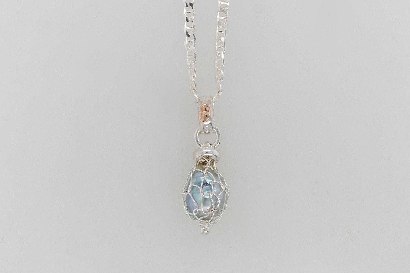 French Knitted Blue Pearl Drop Pendant