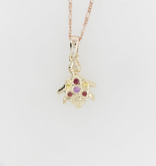 Coloured Stone & Yellow Diamond Turtle Pendant