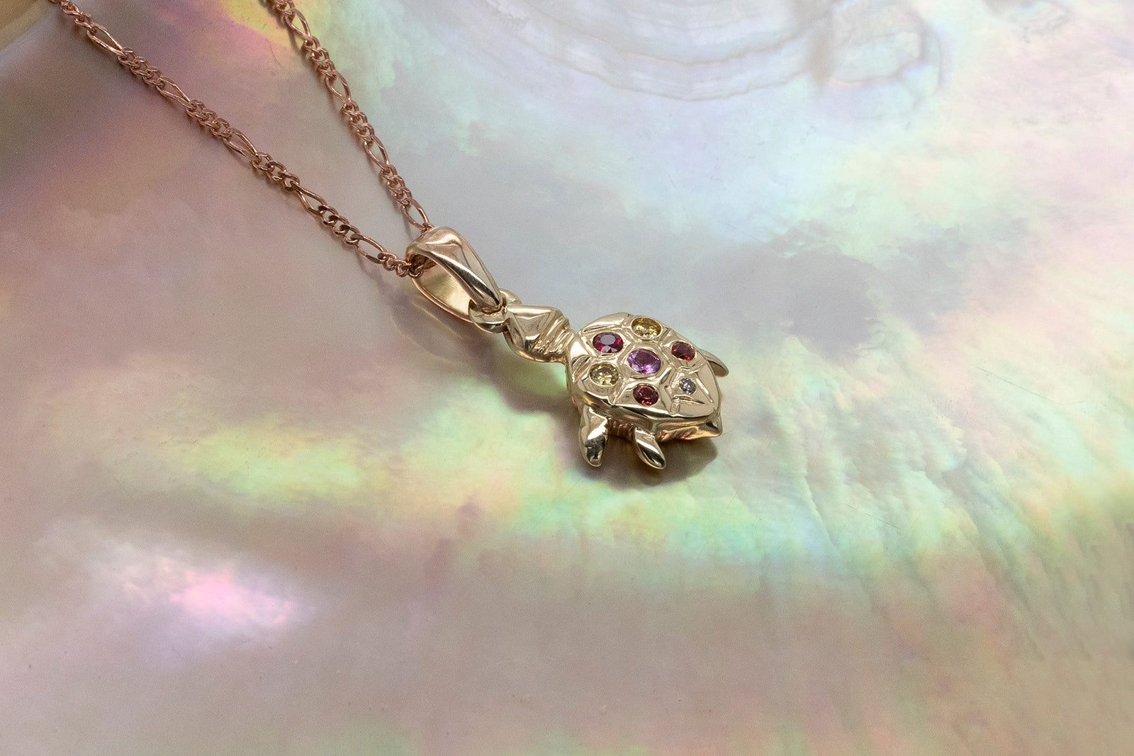 Coloured Stone & Yellow Diamond Turtle Pendant