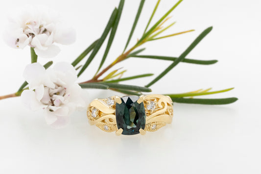 Sapphire & Diamond Vine Ring