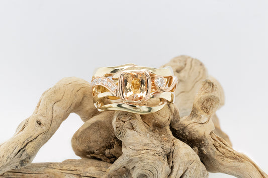Gold Cushion Topaz and Diamond Ring