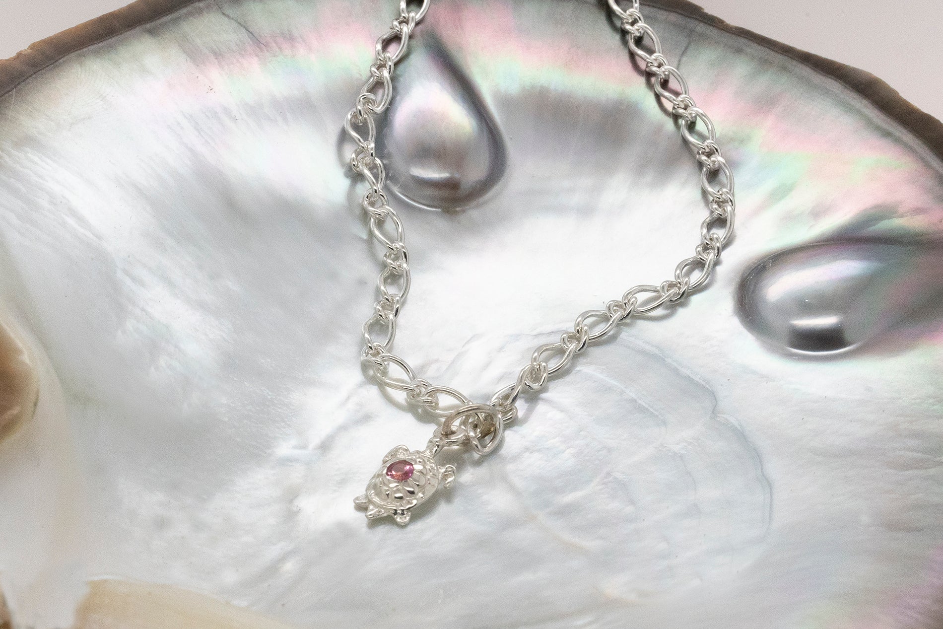 Turtle with Pink Tourmaline Figaro Bracelet