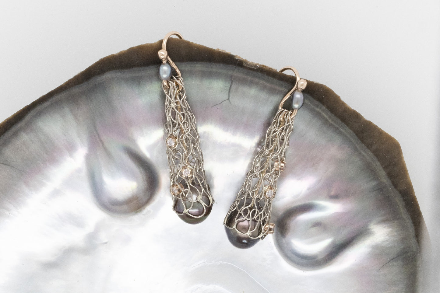 Abrolhos Pearl and Argyle Pink Diamond French Knitted Earrings