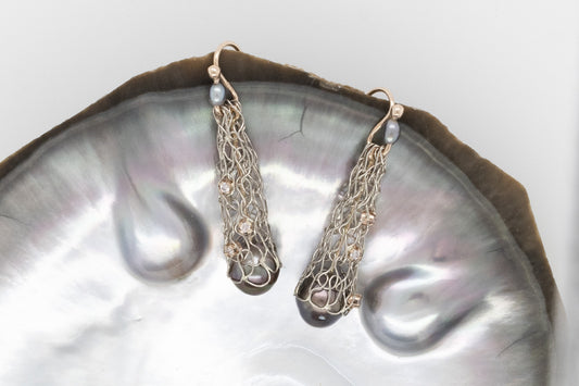 Abrolhos Pearl and Argyle Pink Diamond French Knitted Earrings