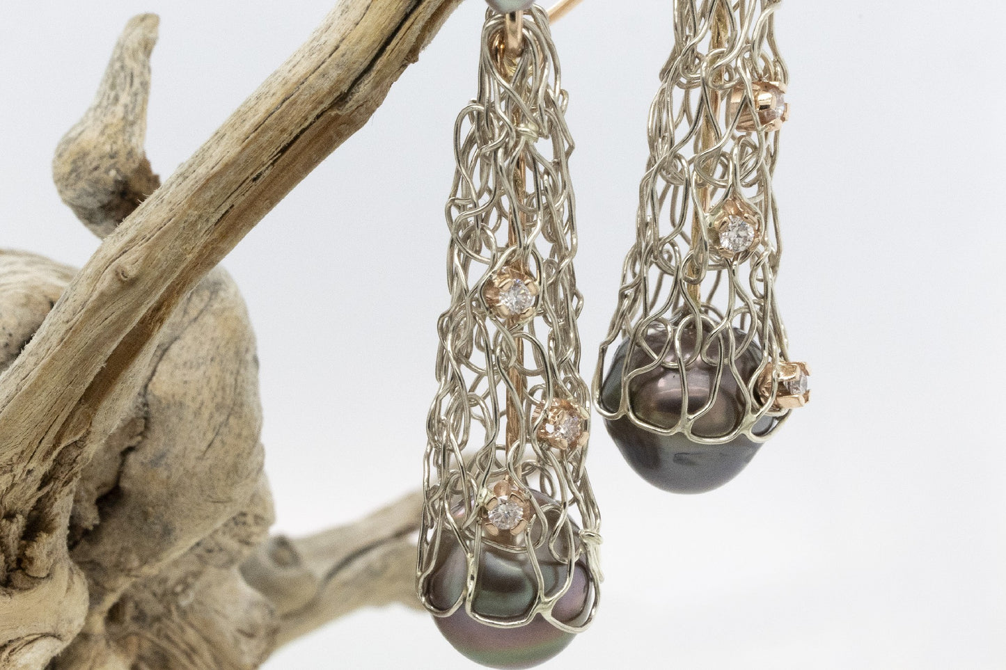 Abrolhos Pearl and Argyle Pink Diamond French Knitted Earrings