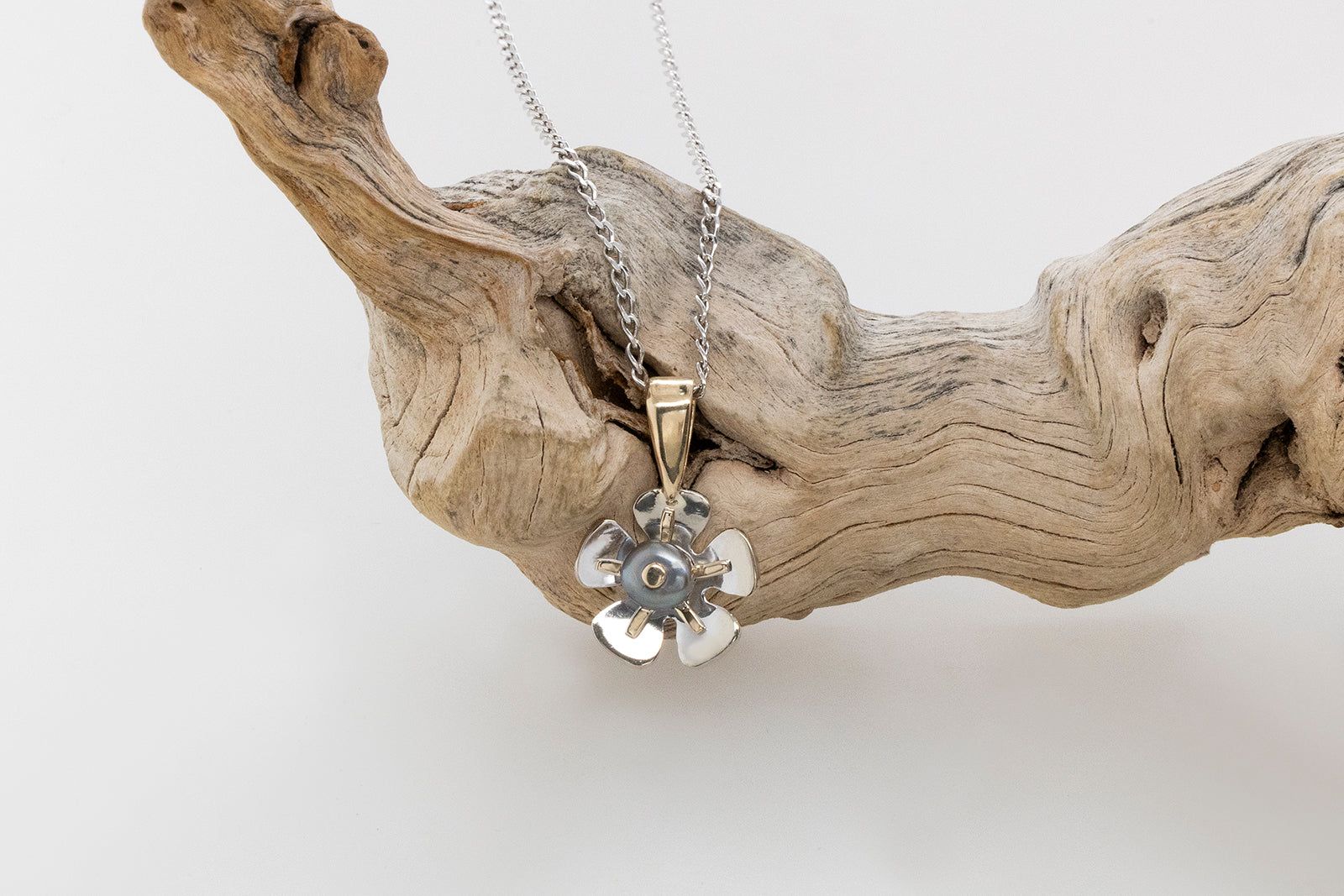 Geraldton Wax Two Tone Gold Pendant with Keshi