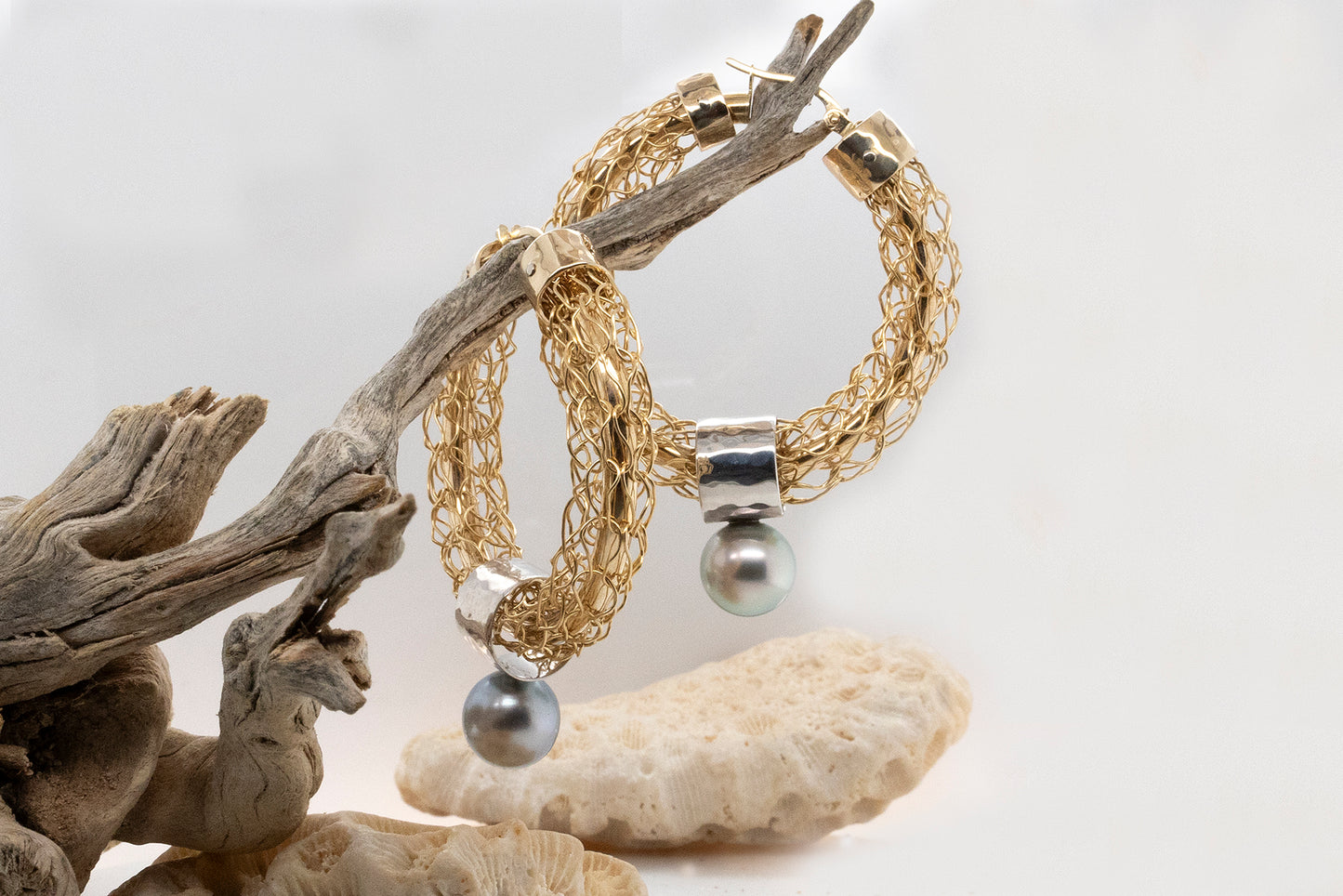 Knitted Pearl Hoop Earrings