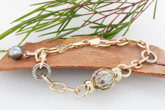 French Knitted Pearl and Paperclip Bracelet