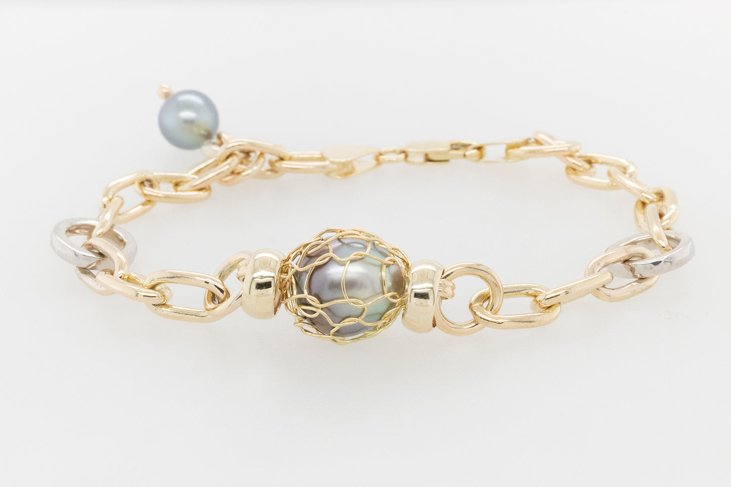 French Knitted Pearl and Paperclip Bracelet