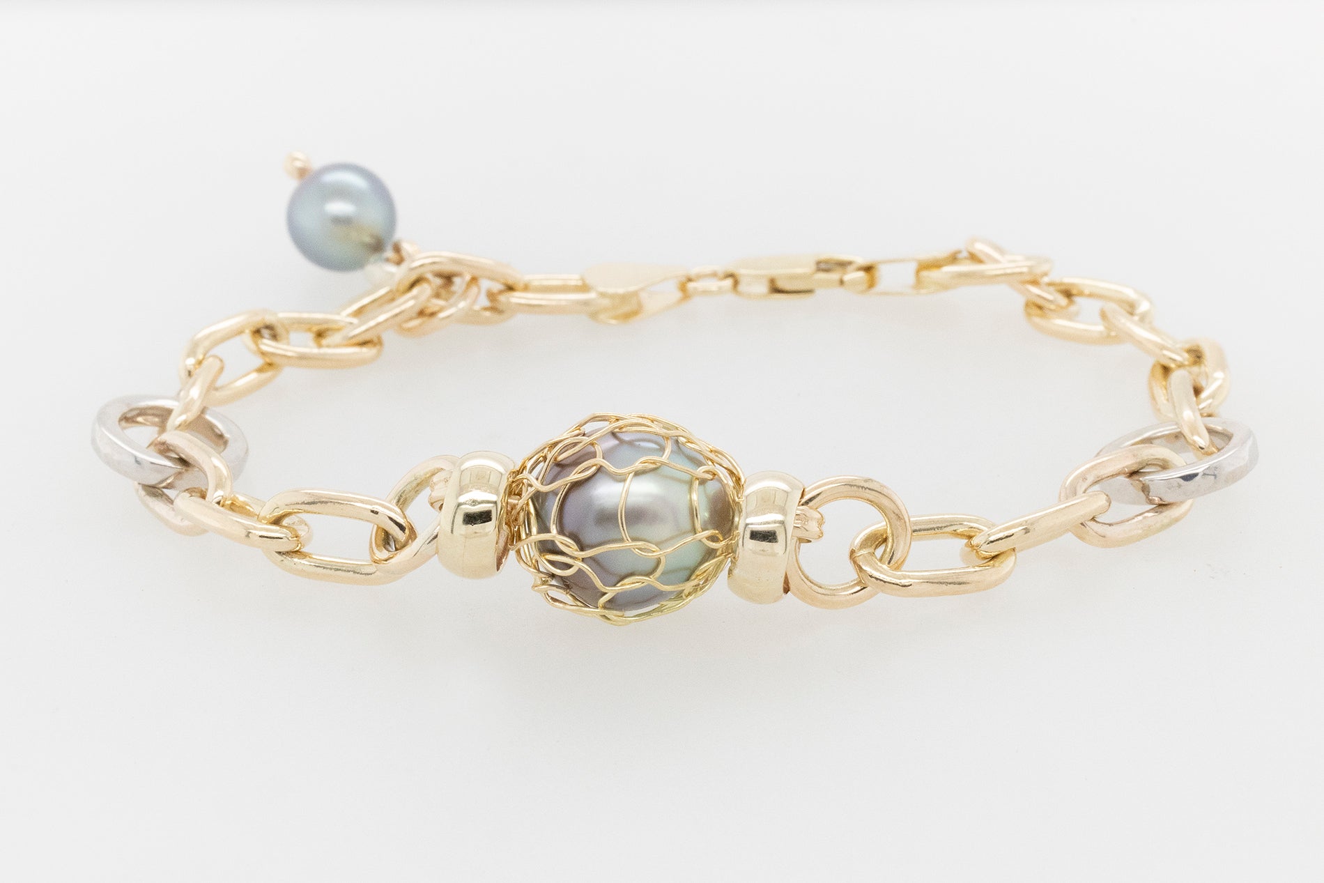 French Knitted Pearl and Paperclip Bracelet