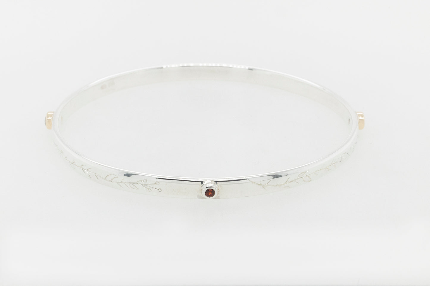 Garnet and Blue Diamond Hand Engraved Flora Bangle