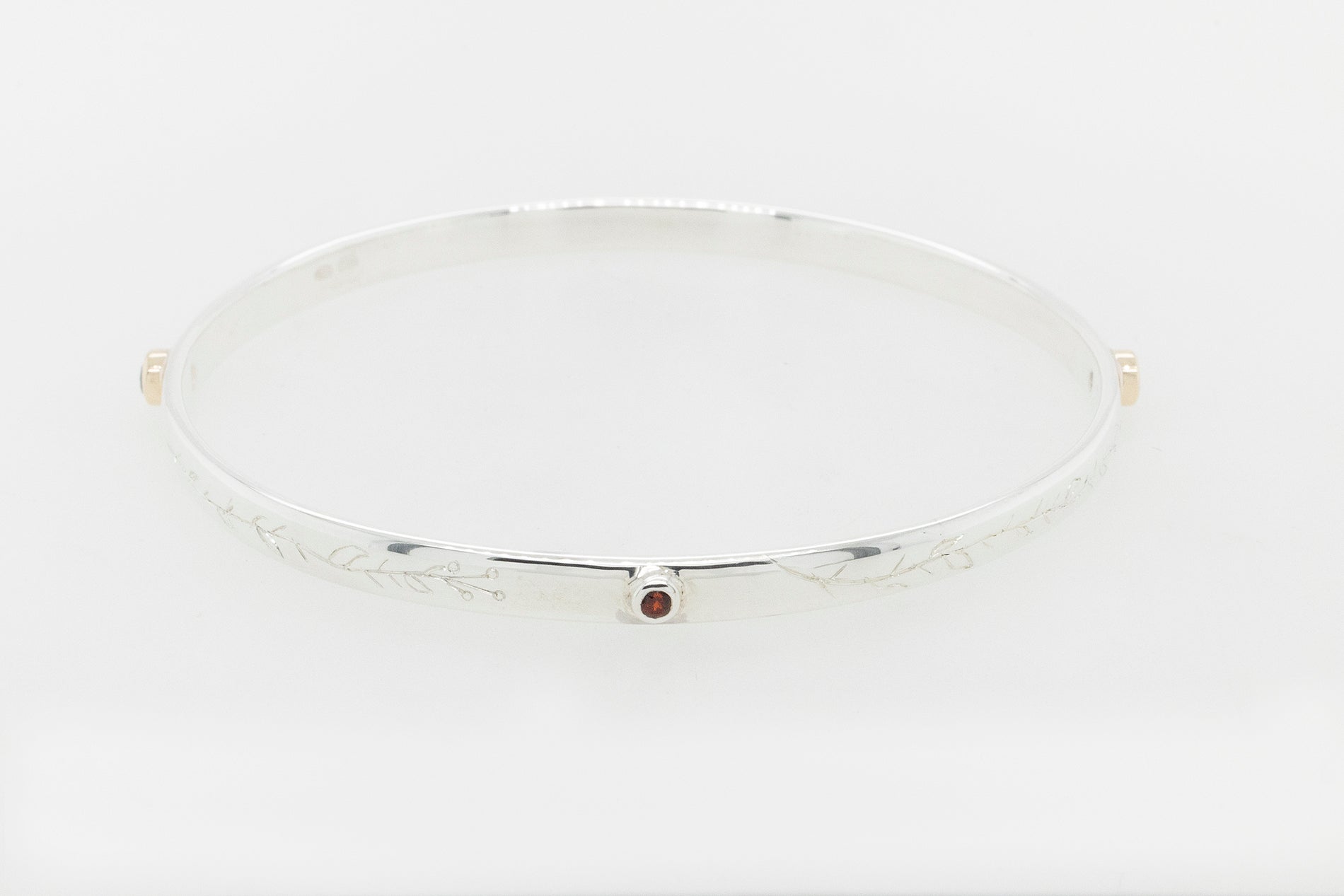 Garnet and Blue Diamond Hand Engraved Flora Bangle