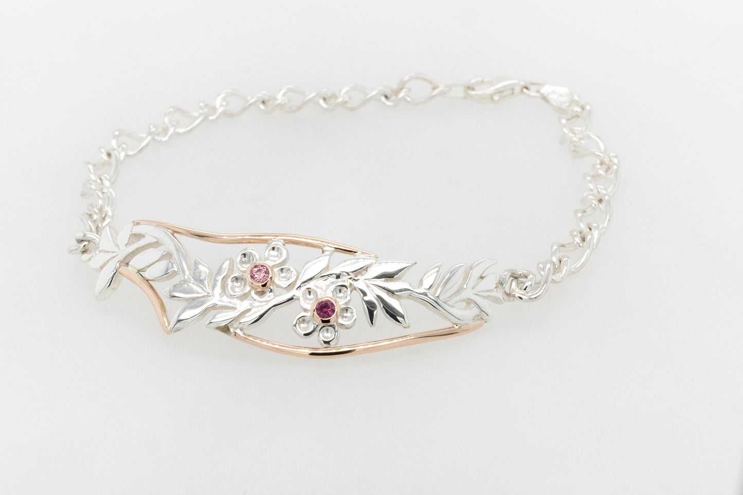 Geraldton Wax Flora Bracelet with Rhodelite Garnet and Pink Sapphire