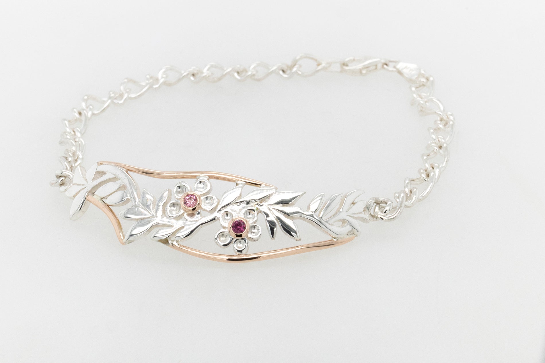 Geraldton Wax Flora Bracelet with Rhodelite Garnet and Pink Sapphire