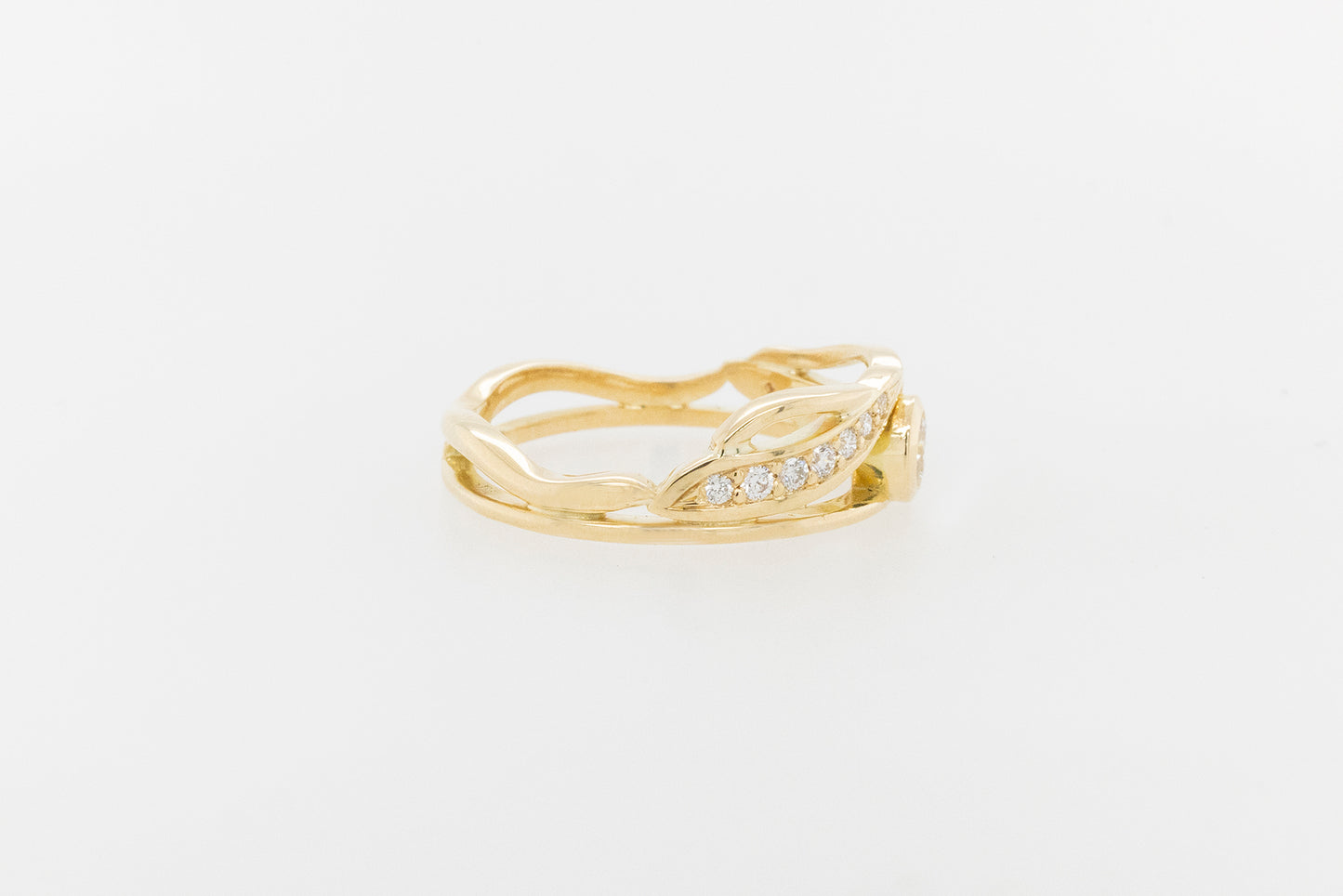 Diamond Leaf Band Ring 9YG