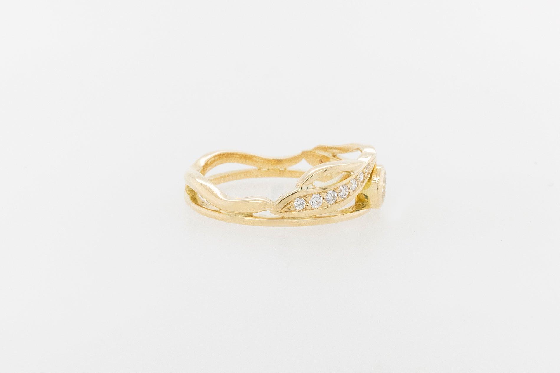 Diamond Leaf Band Ring 9YG