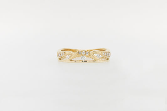 Leafy Chanel and Pave set Diamond Ring