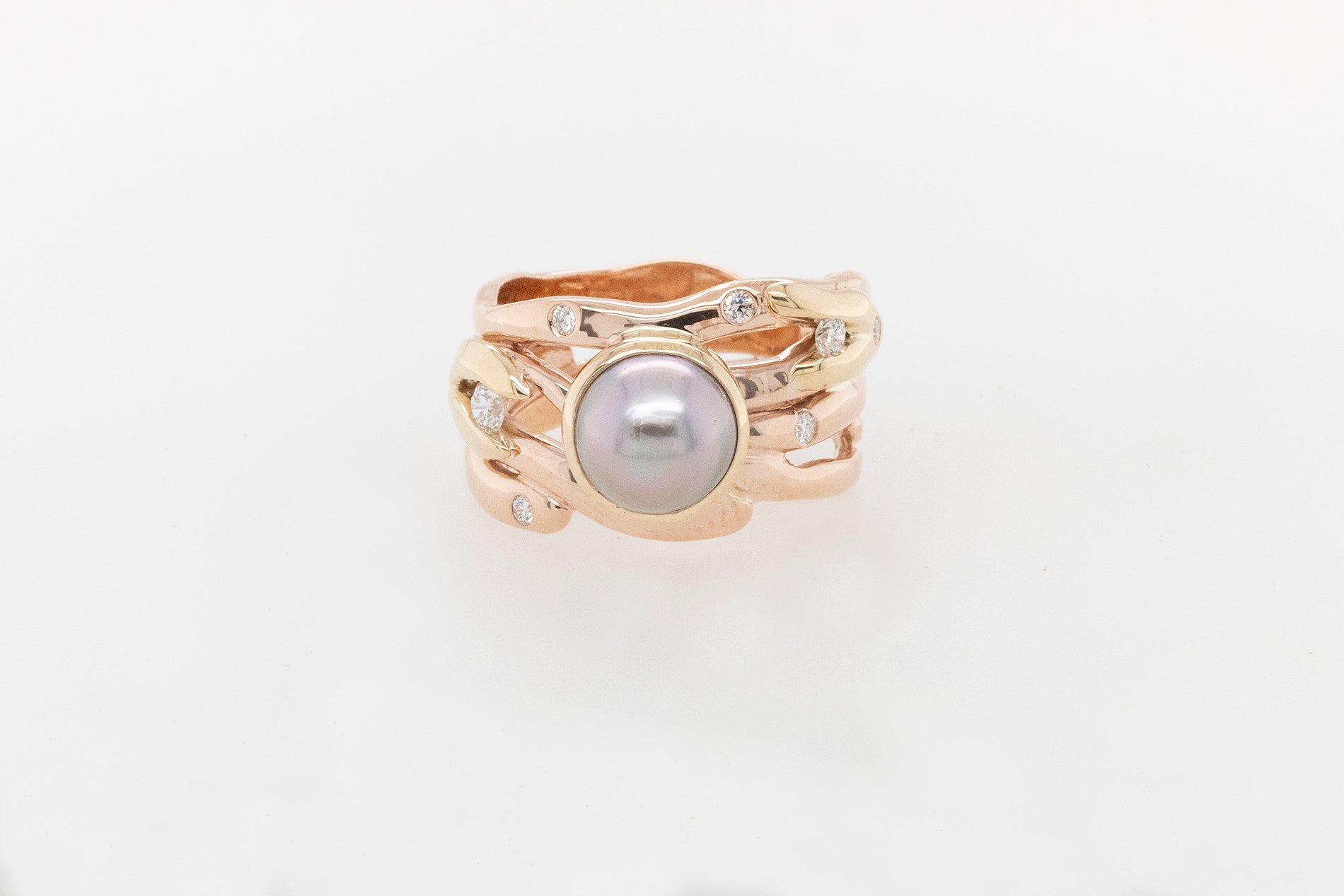 Diamond & Pearl Seaweed Ring