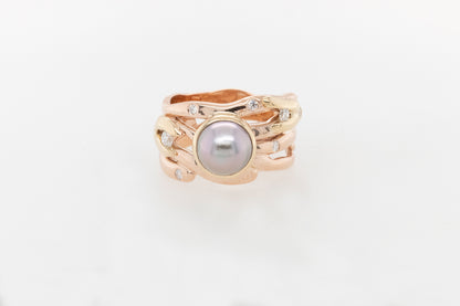 Diamond & Pearl Seaweed Ring