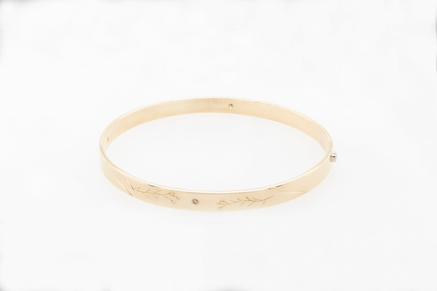 Floral Engraved Bangle with Champagne and White Diamonds