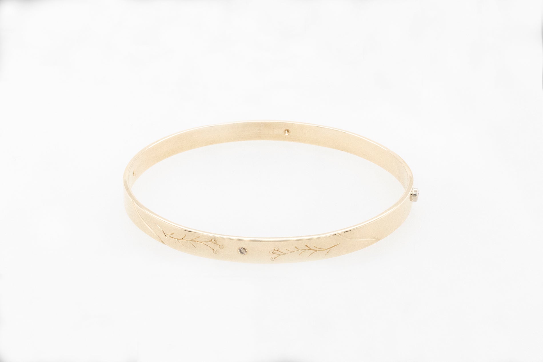 Floral Engraved Bangle with Champagne and White Diamonds