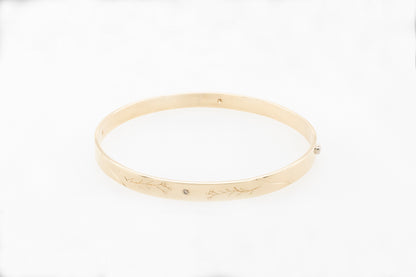 Floral Engraved Bangle with Champagne and White Diamonds