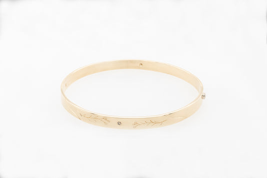 Floral Engraved Bangle with Champagne and White Diamonds