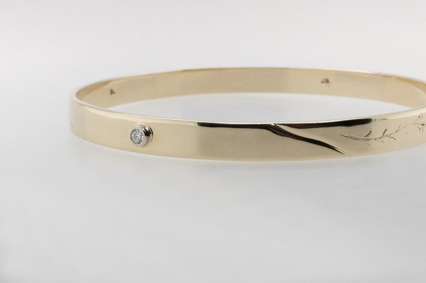 Floral Engraved Bangle with Champagne and White Diamonds