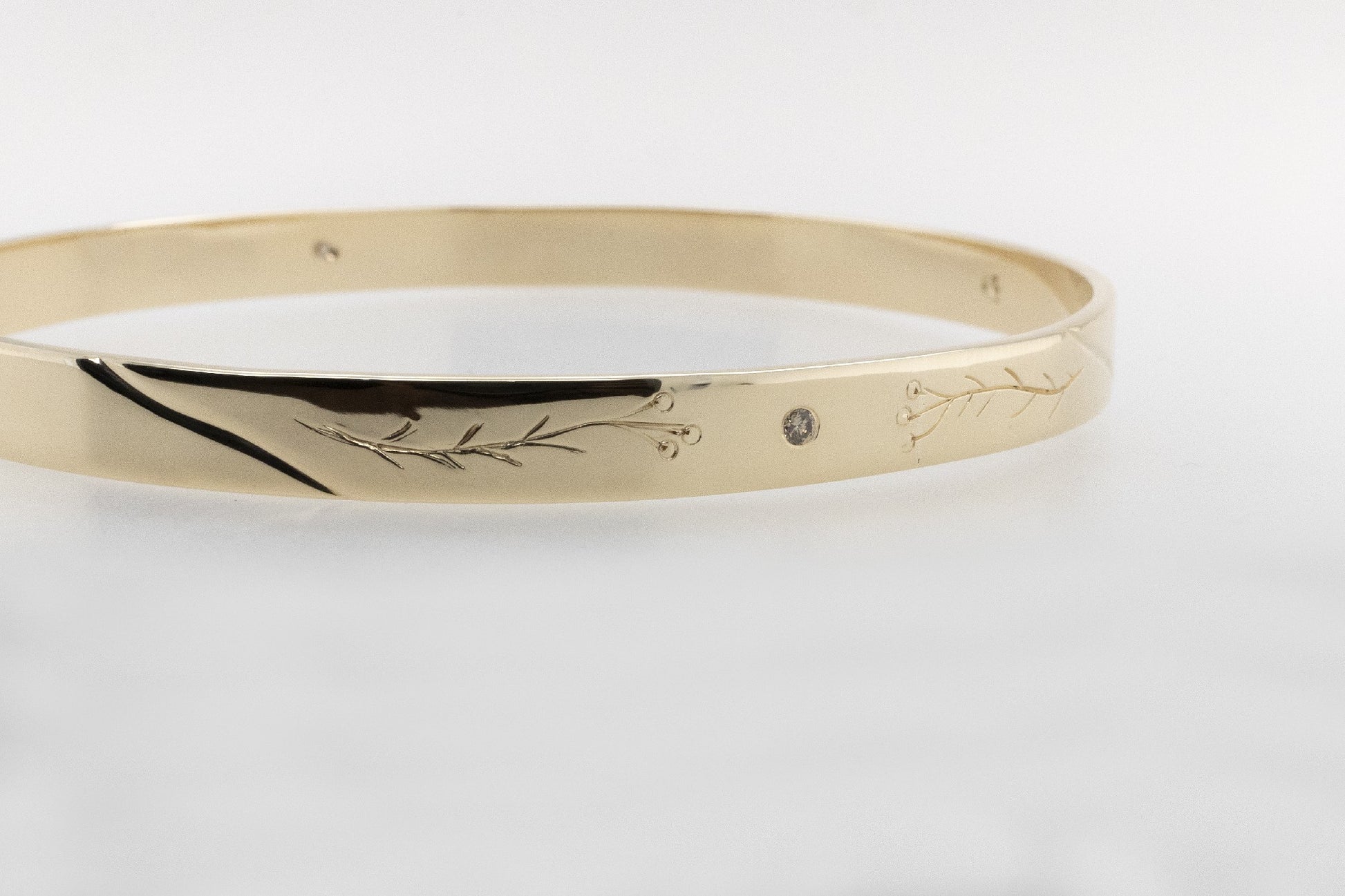 Floral Engraved Bangle with Champagne and White Diamonds