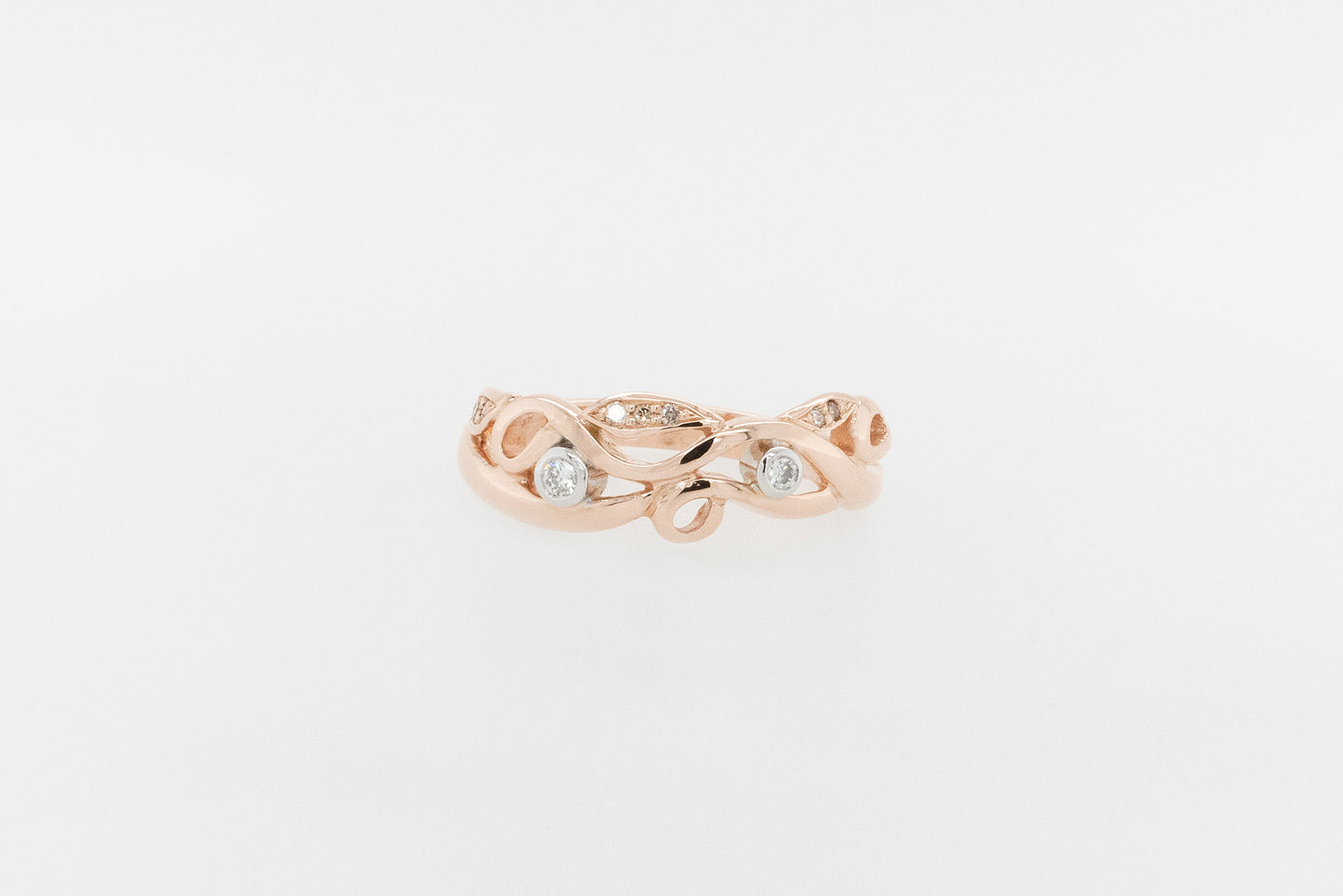 Champagne and White Diamond Vine Ring