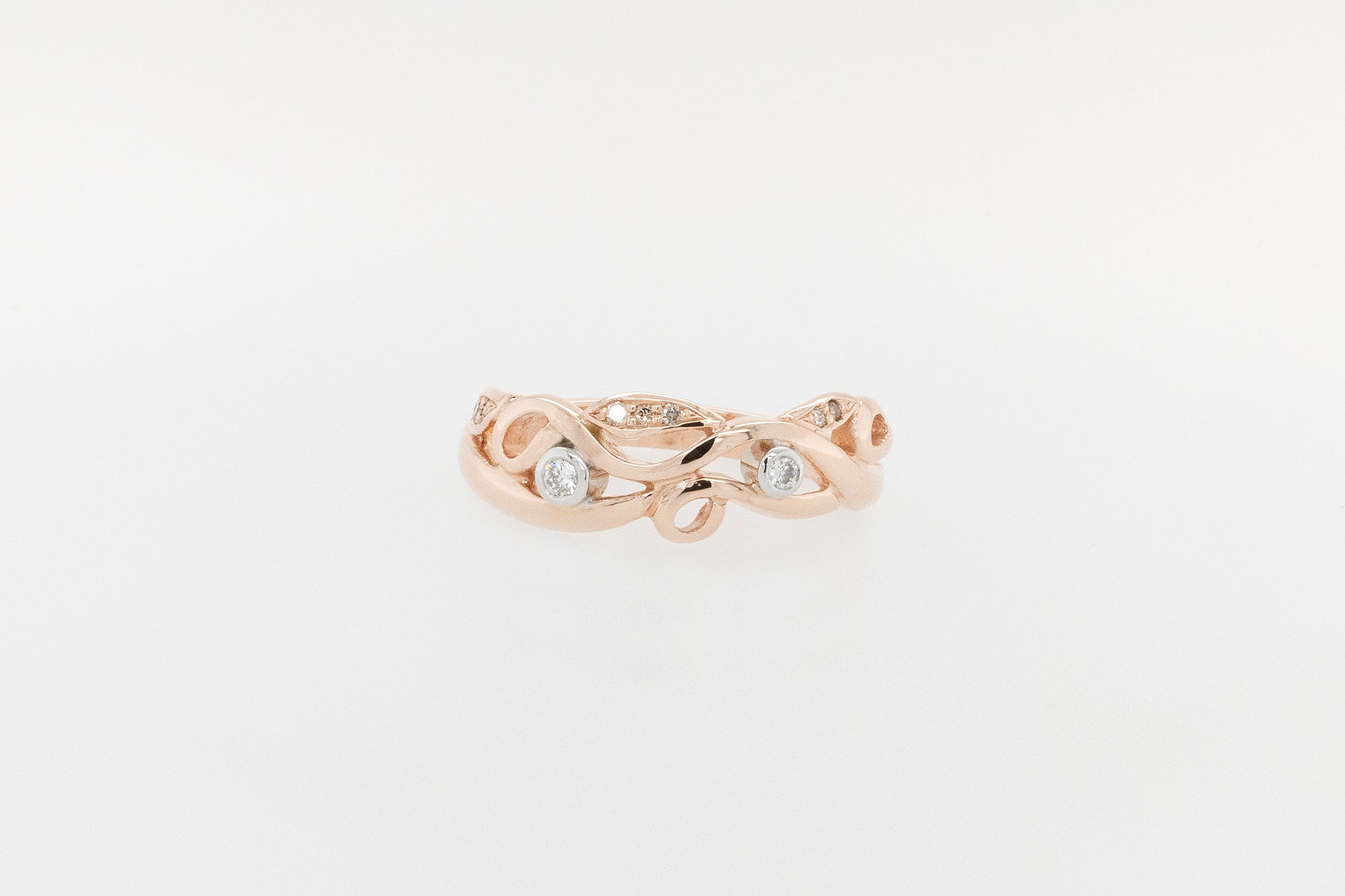 Champagne and White Diamond Vine Ring