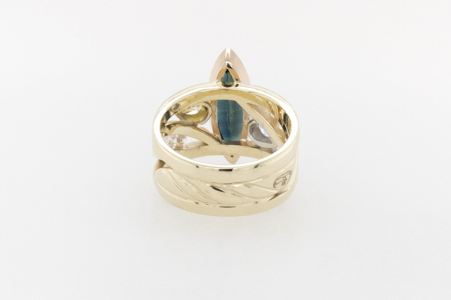 Marquise Sapphire, Yellow and White Diamond Ring