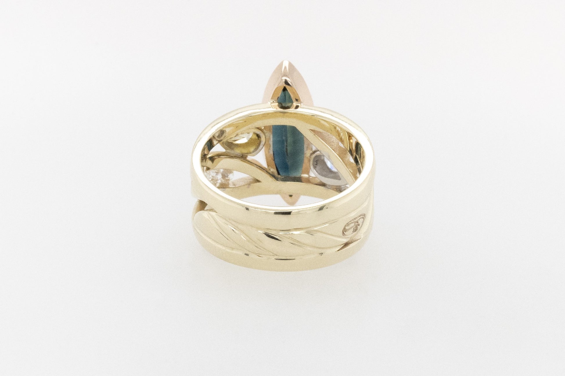 Marquise Sapphire, Yellow and White Diamond Ring