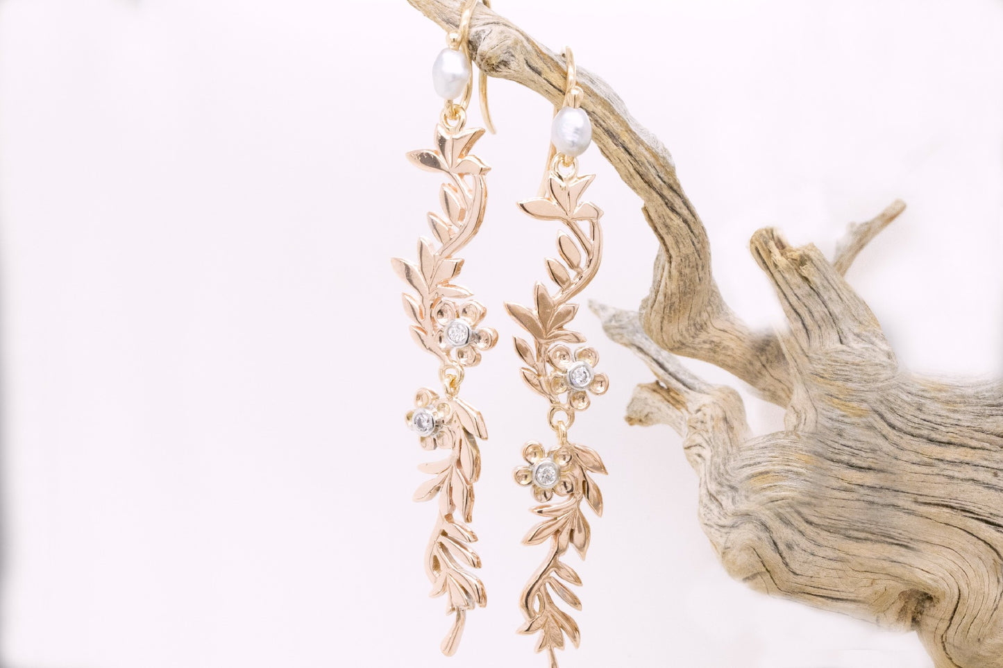 Diamond Geraldton Wax Flora  Articulated Earrings