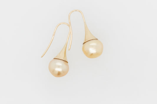Indonesian Golden Pearl Flute Earrings