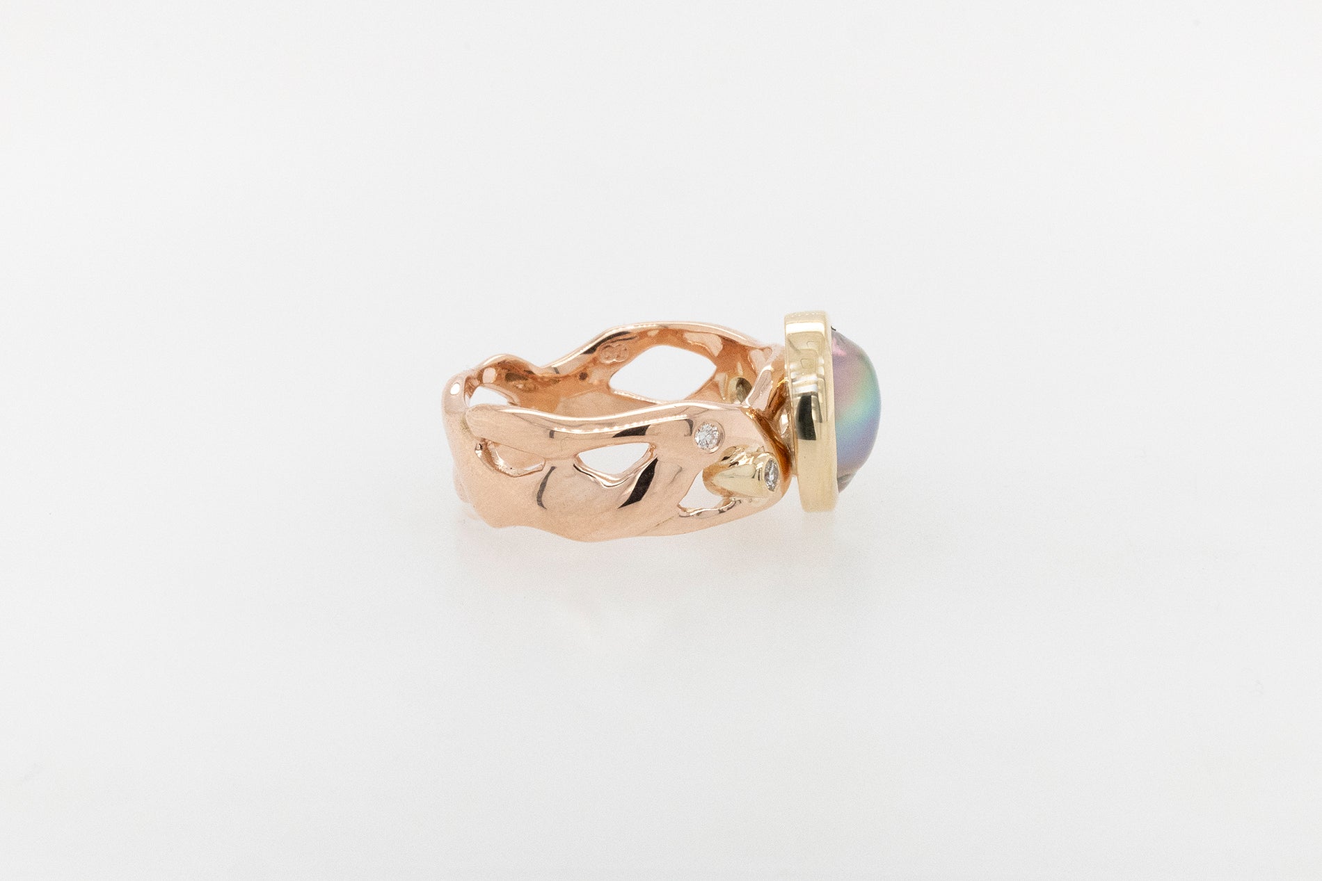Abrolhos Half Pearl and Diamond Seaweed Ring