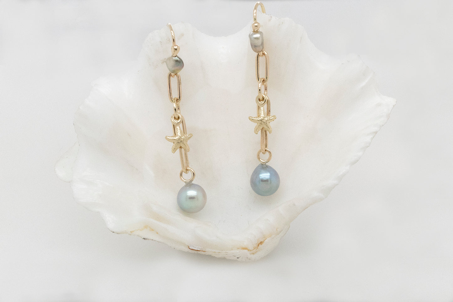 Natural Abrolhos Pearl Drop Earrings with Starfish