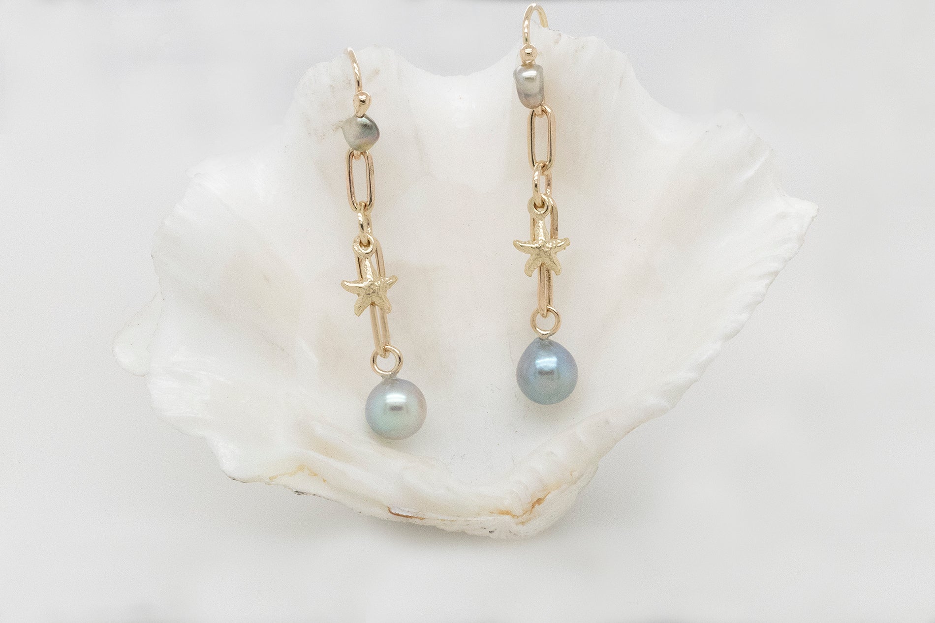 Natural Abrolhos Pearl Drop Earrings with Starfish