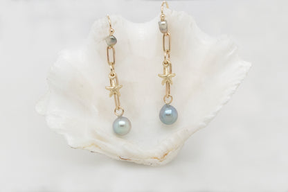 Natural Abrolhos Pearl Drop Earrings with Starfish