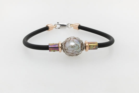Knitted Pearl, Titanium and Platinum Neoprene Bracelet