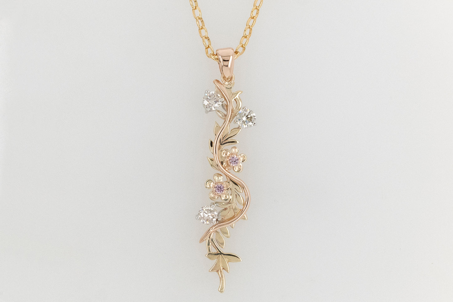 Champagne Diamond and Pink Sapphire Flora Pendant