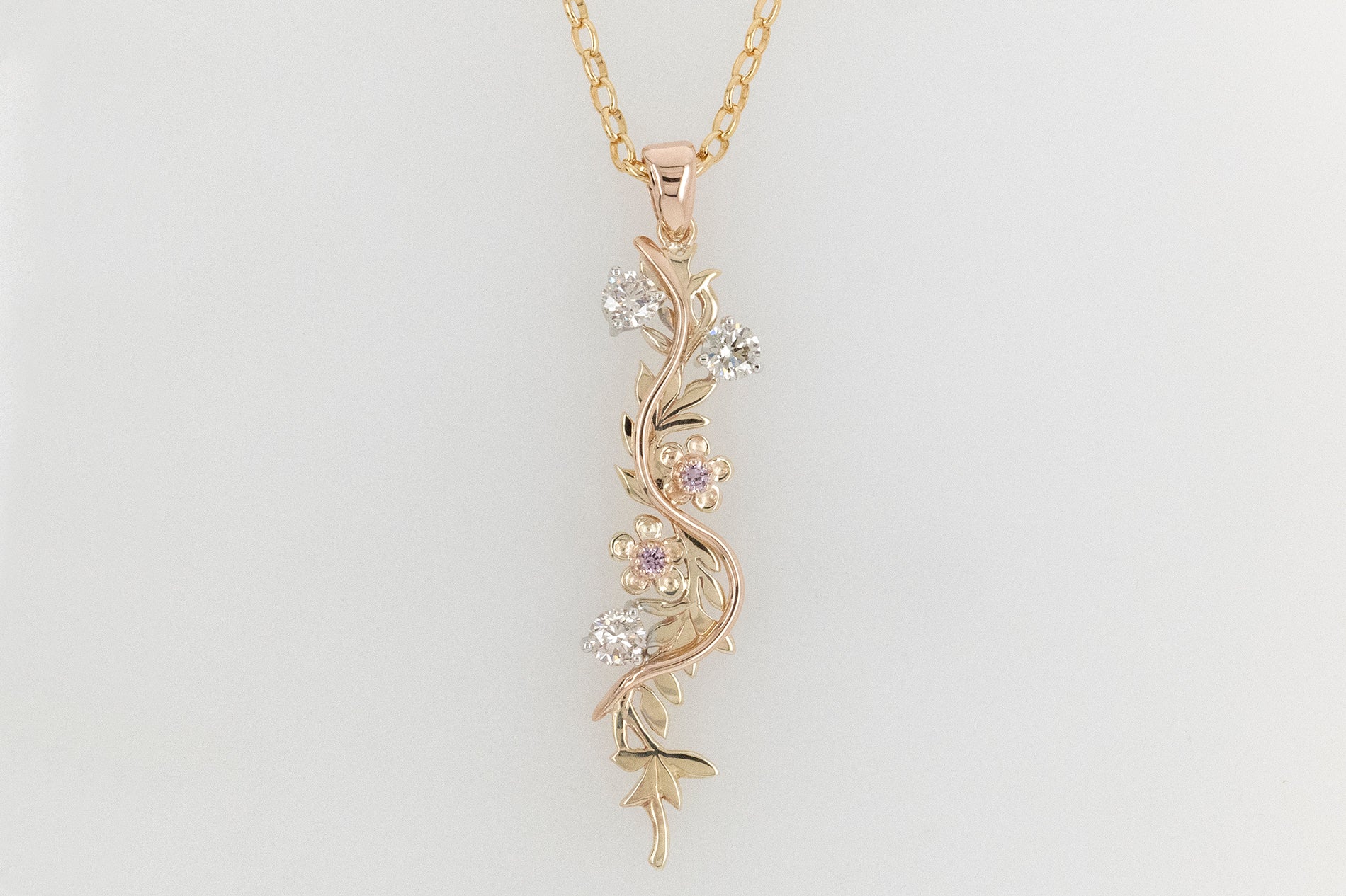 Champagne Diamond and Pink Sapphire Flora Pendant