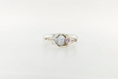 Abrolhos Keshi Pearl and Pink Sapphire Ring