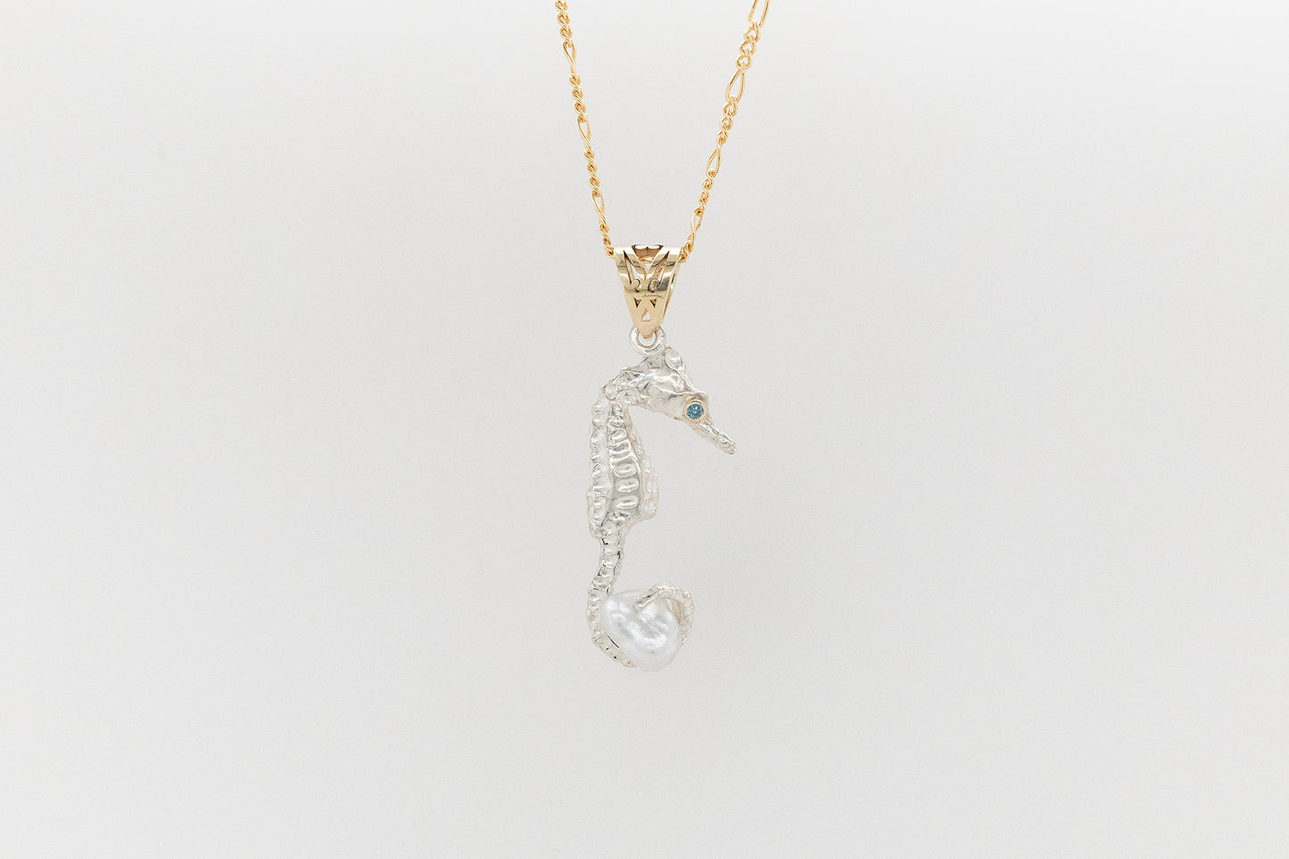 Diamond and Abrolhos Keshi Pearl Baby Seahorse Pendant