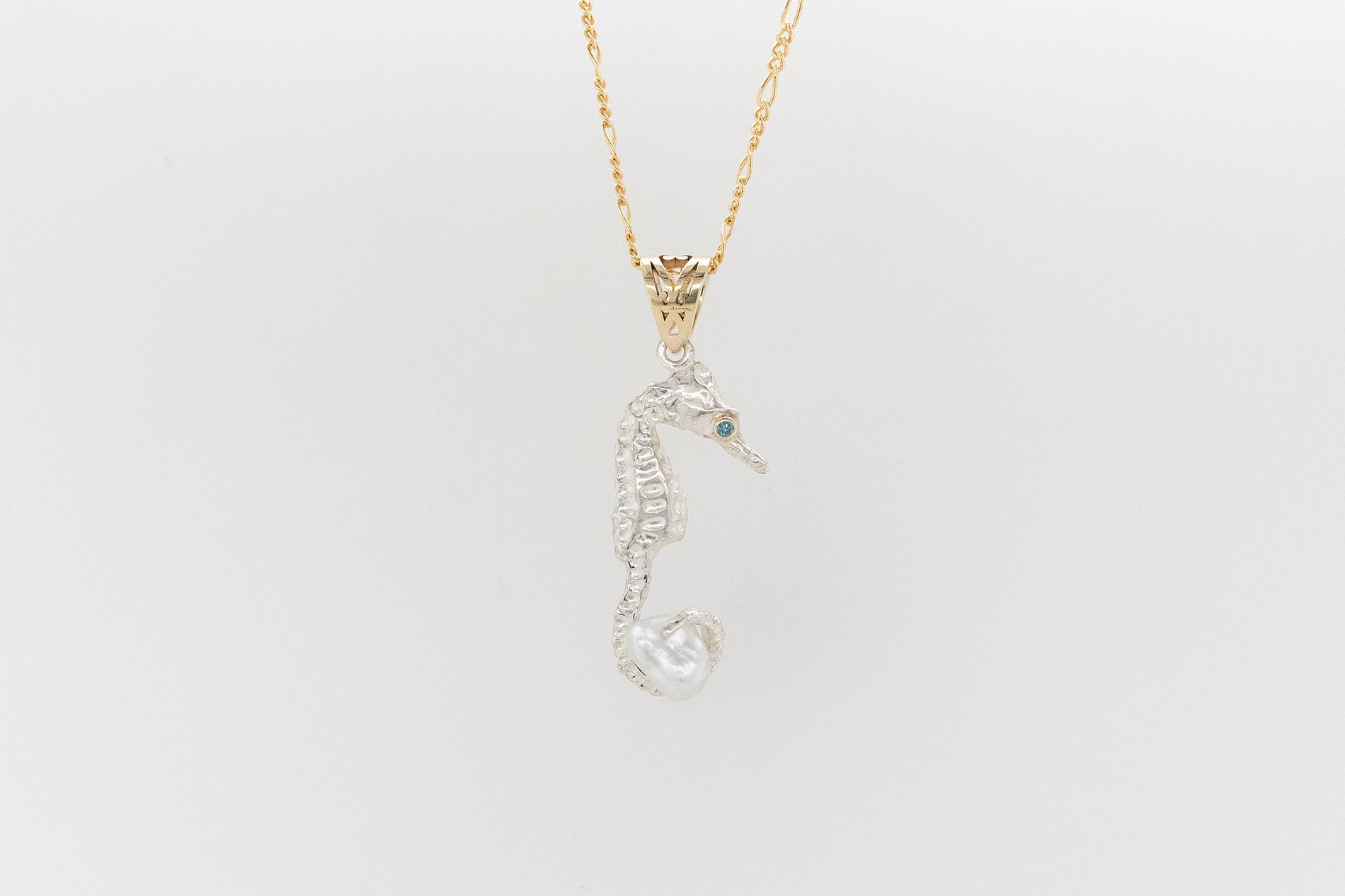 Diamond and Abrolhos Keshi Pearl Baby Seahorse Pendant