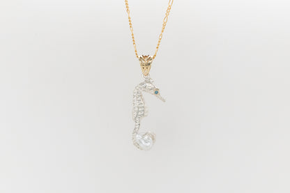 Diamond and Abrolhos Keshi Pearl Baby Seahorse Pendant