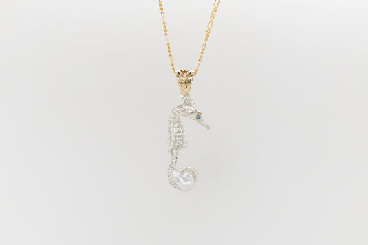 Diamond and Abrolhos Keshi Pearl Baby Seahorse Pendant