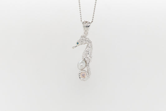 Pink and Blue Diamond Keshi Pearl Baby Seahorse Pendant