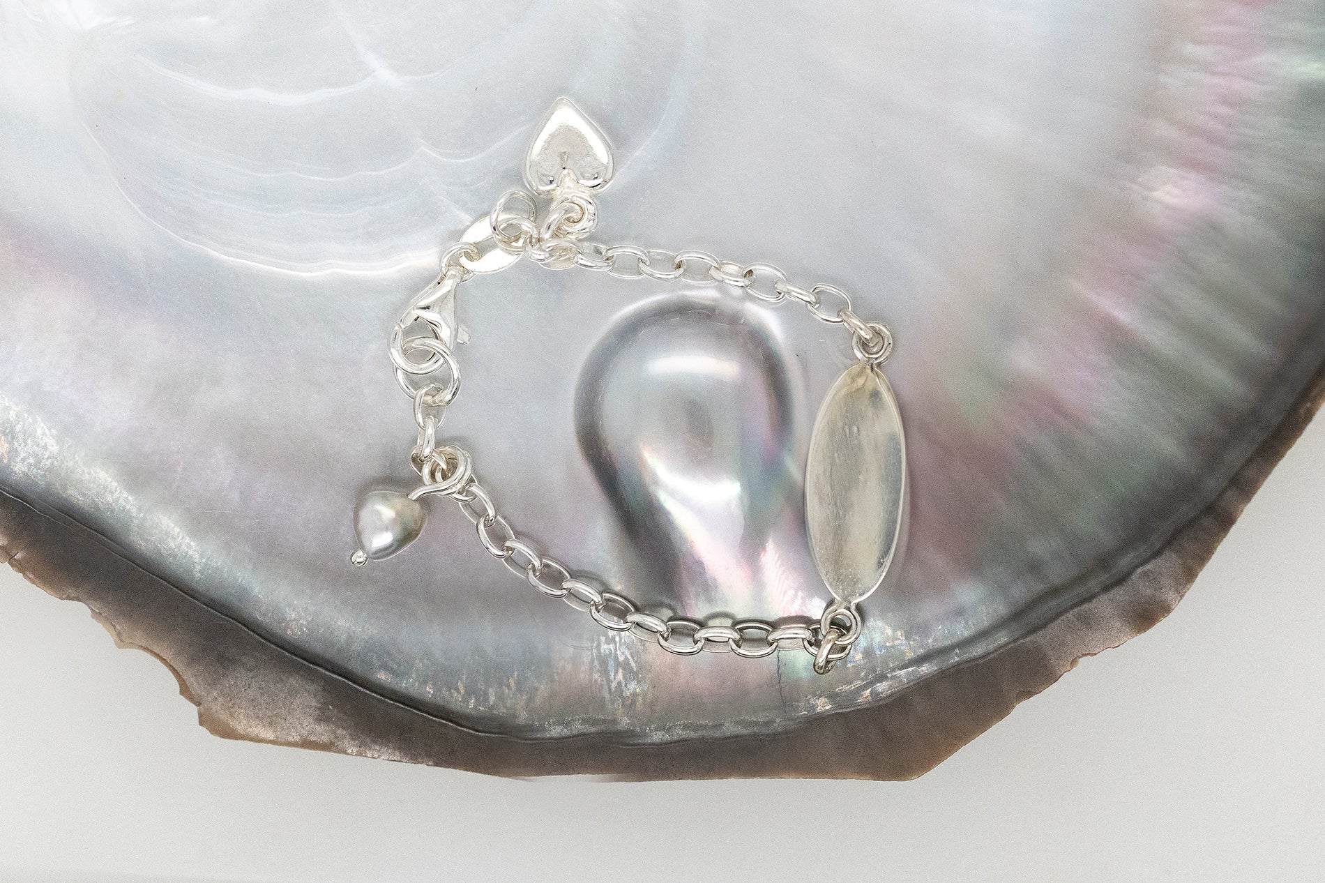 Baby Bracelet with Keshi Pearl and Heart Charm 