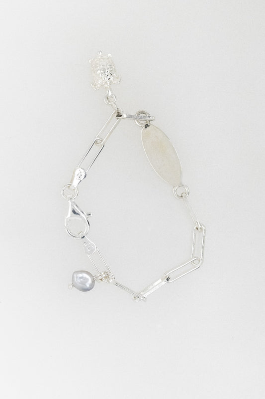 Baby Bracelet with Keshi Pearl and Turtle Charm